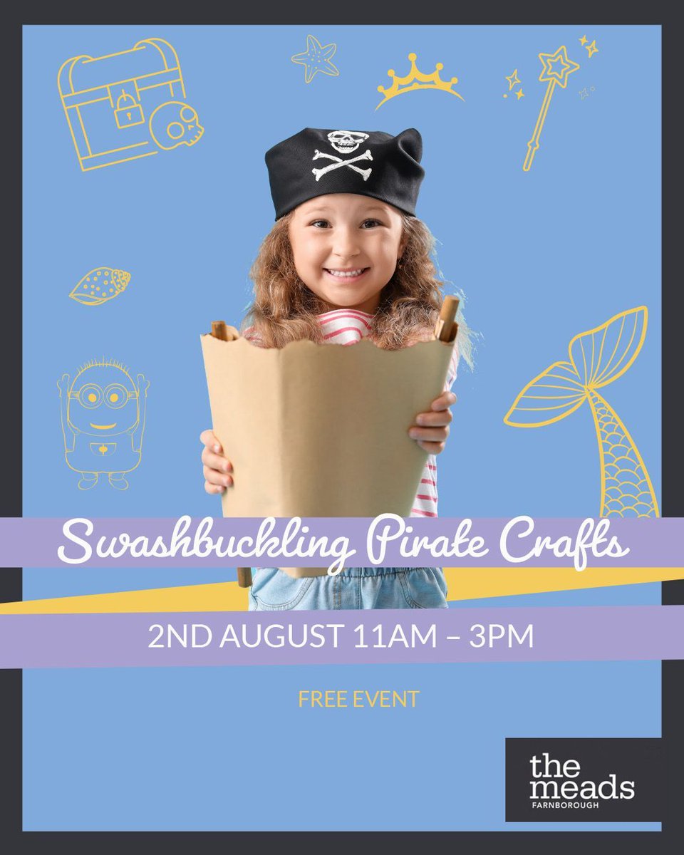 📅 Come along on the 2nd August for Swashbuckling Pirate Crafts

Ahoy there, little pirates! 🏴☠️
Join us outside Vue on Friday 2nd August from 11am to 3pm for a crafty adventure on the high seas!
Get creative making your very own pirate gear – from eye patches to treasure maps