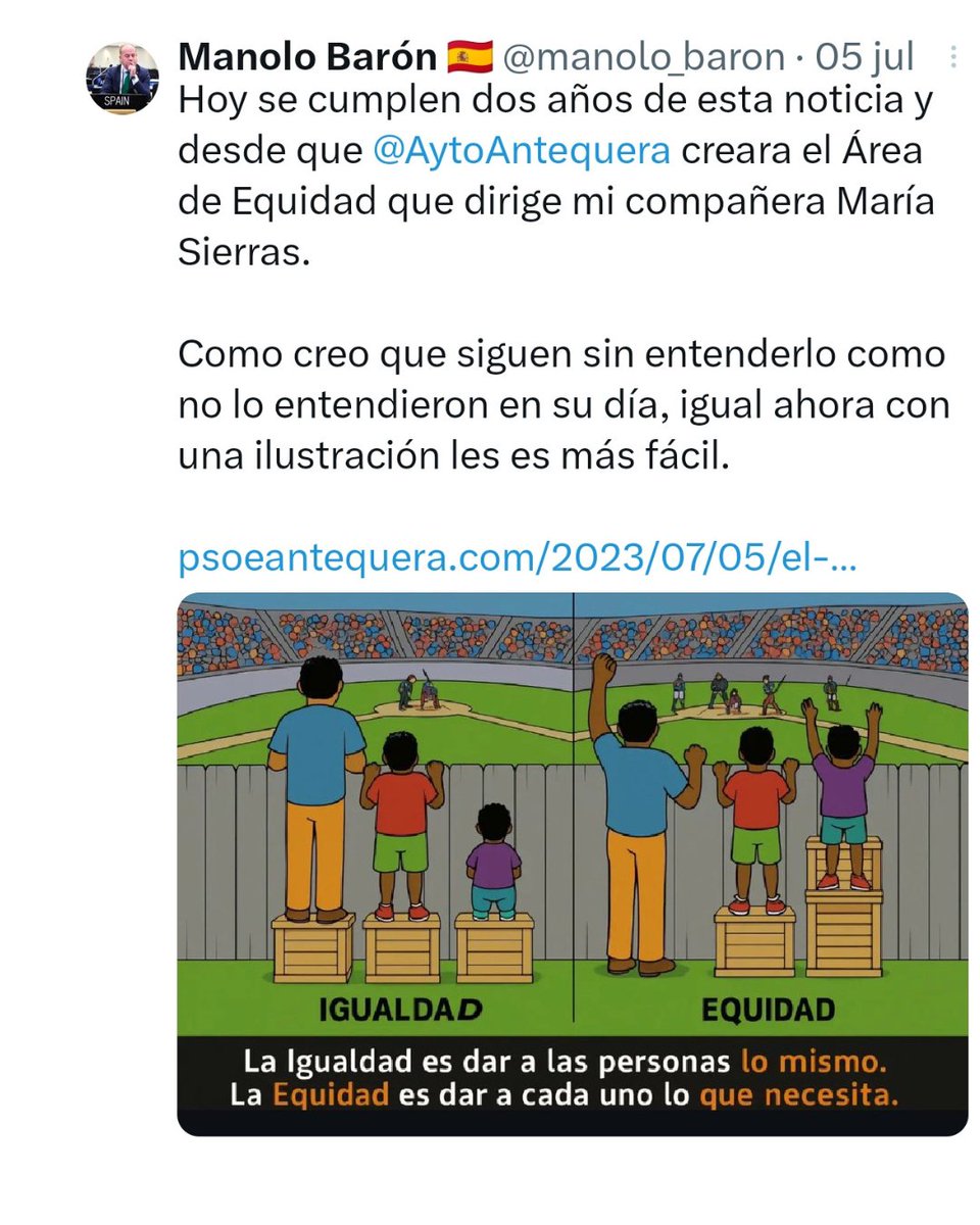 ¿EQUIDAD? ¿IGUALDAD? 
Mucho marear la perdiz 🥴bel <a href="/PPAntequera/">Populares Antequera</a> con igualdad y equidad pero HOY, la Selección Española femenina disputa la final de la Eurocopa, y en Antequera no hay pantalla gigante para apoyar a nuestra selección, como Sí se hizo con la selección masculina.