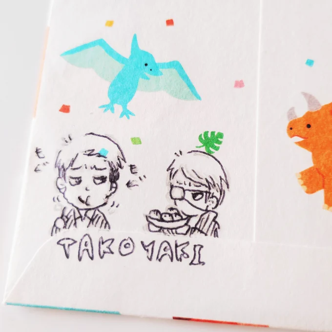 そんな優しいお友達が描いてくれたハブさんを見てくれーーーー!!!!!大阪でタコ焼きを食べるハブ親子と、天生先生ポーズをして遊んでる仲良しハブグミの皆ーーーーー!!!!本当に可愛い、本当に、ありがとう、本当に本当に。掲載許可得てます!! 