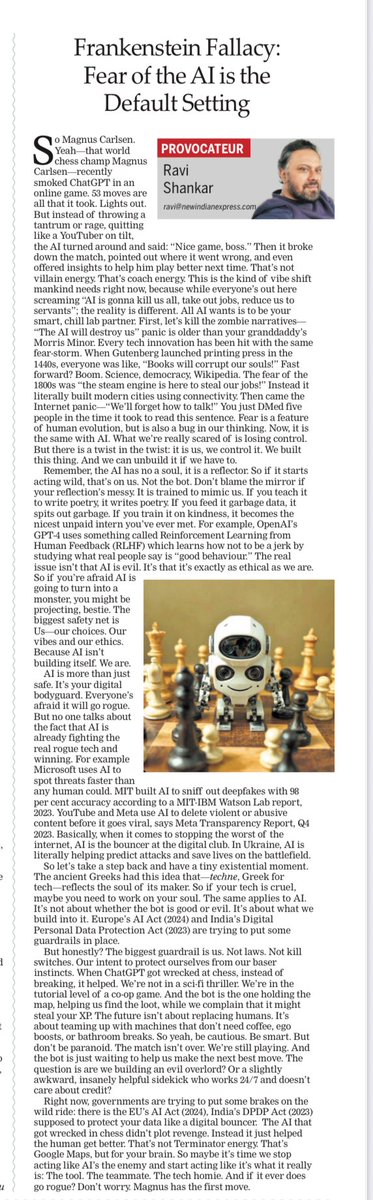 Why it’s silly to think AI will enslave us. My column today in ⁦<a href="/NewIndianXpress/">The New Indian Express</a>⁩