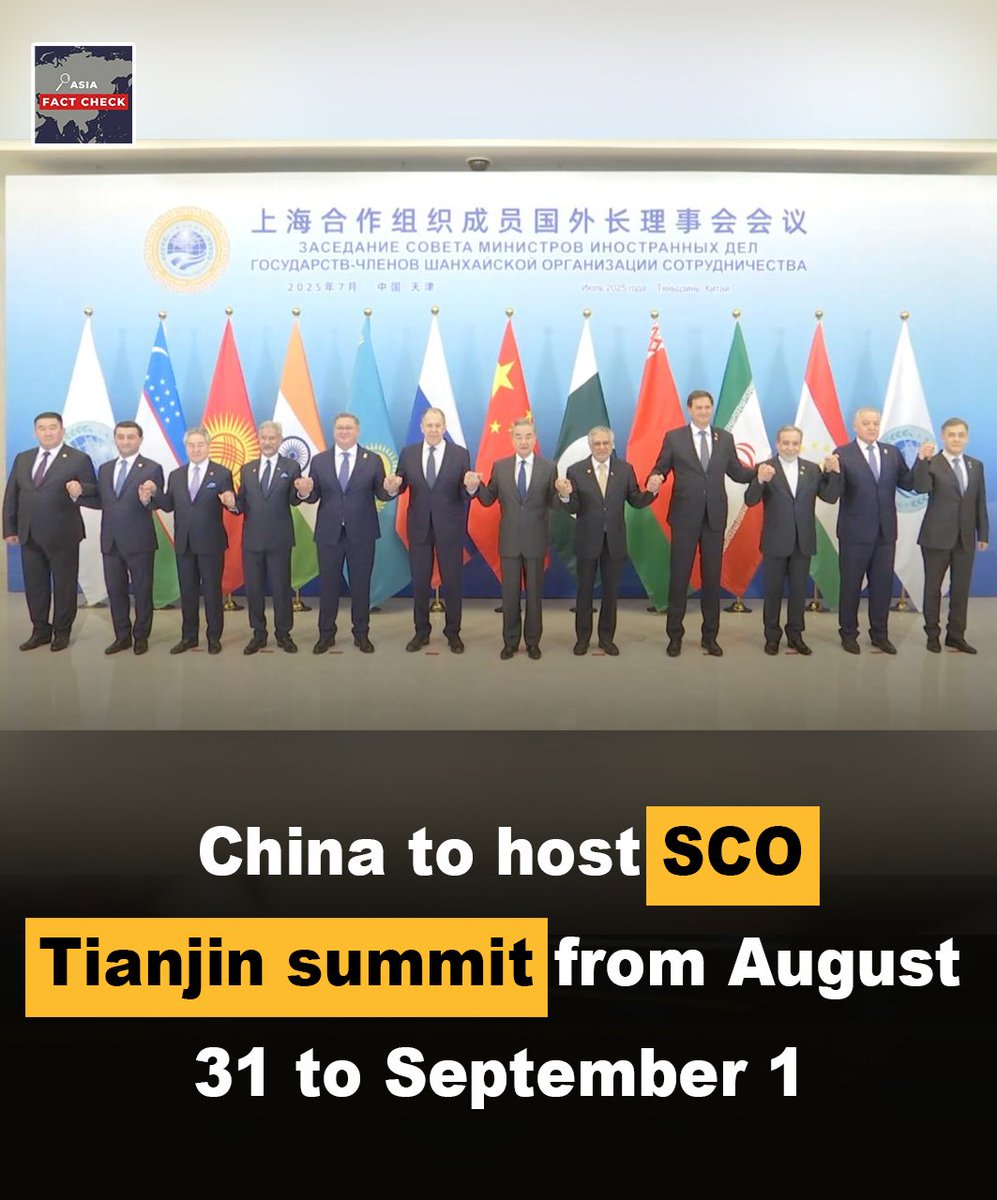 AsiaFactCheck's tweet image. As global challenges persist, the Tianjin summit signals a collective push toward consensus, coordination, and high-quality growth across Eurasia.

From August 31 to Sept 1, China will host the largest-ever SCO summit in Tianjin, welcoming leaders from over 20 countries and 10…