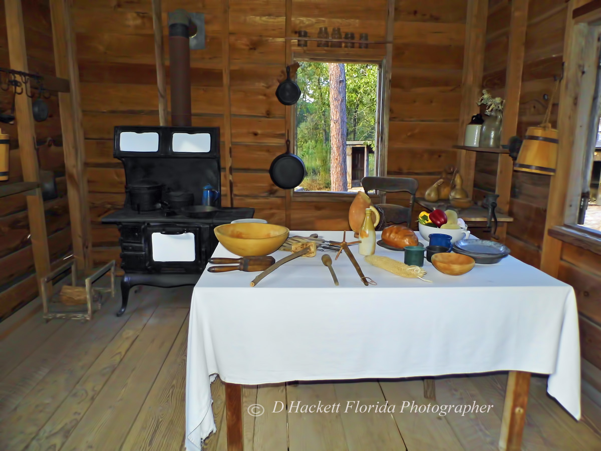 dhackett4150's tweet image. A kitchen of the Pioneers of Florida, the Florida Cracker Cowboys, was separate from the home and this one has a wood burning cook stove. Seen in a period correct Cracker home during Ocali Country Days at the Silver River Museum, Ocala, Florida. donna-hackett.pixels.com/featured/insid…