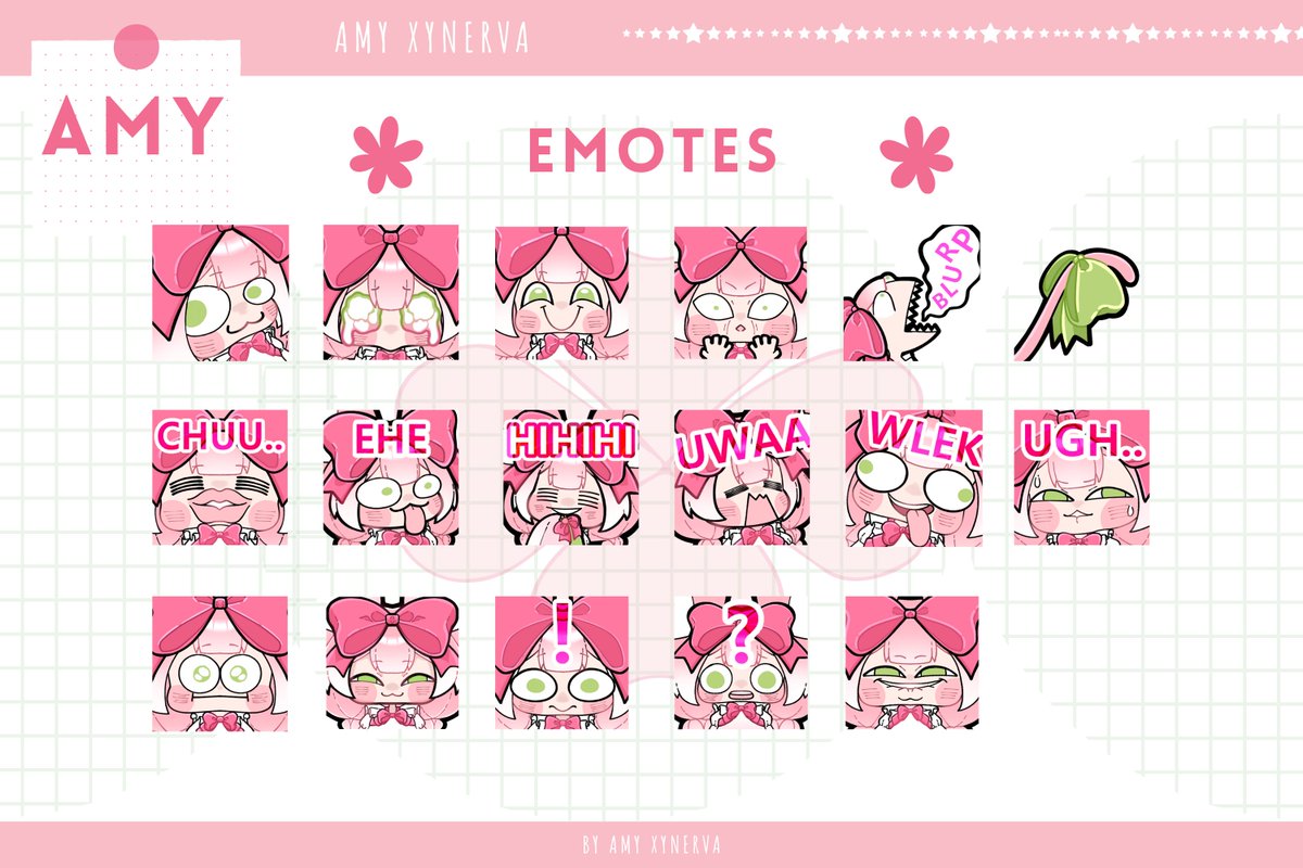 Amy_Xynerva's tweet photo. Forgot to post this, my cute and silly emotes for twitch. It's so sad that I can't add more, maybe next time!😍

#Vtuber #emotes https://t.co/eLJ3cY7gO7