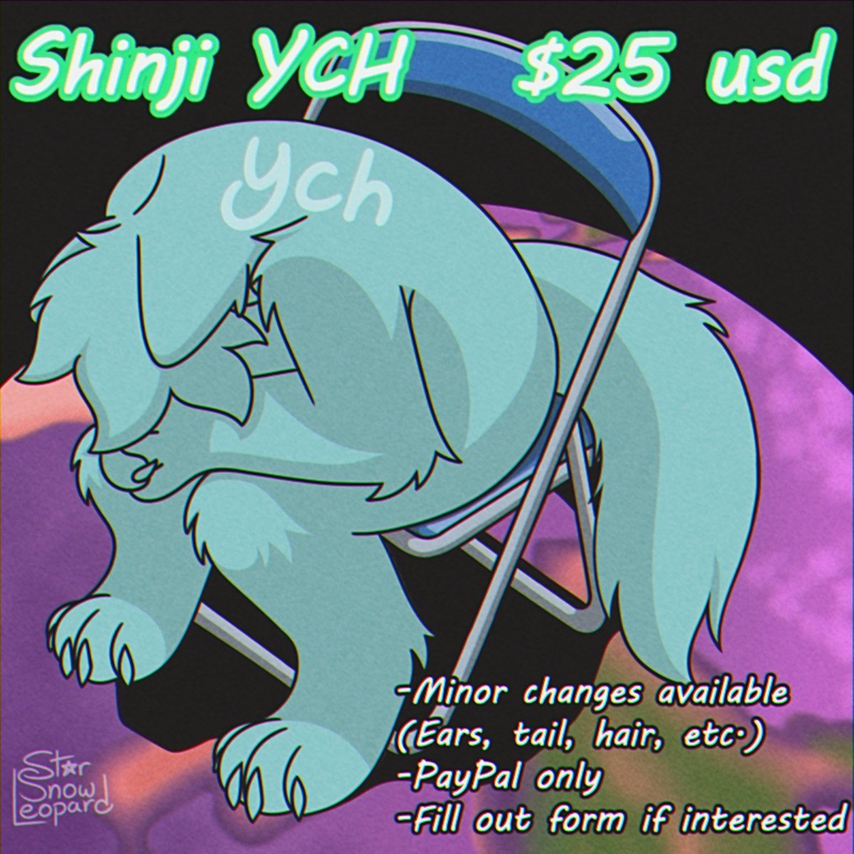 StarSnowDraws's tweet image. I am opening up Shinji Chair YCH comms, if you&apos;d like one please fill out the form below! Slots are unlimited and I&apos;ll be taking as many as I can!

-$25usd
-PayPal only

docs.google.com/forms/d/e/1FAI…