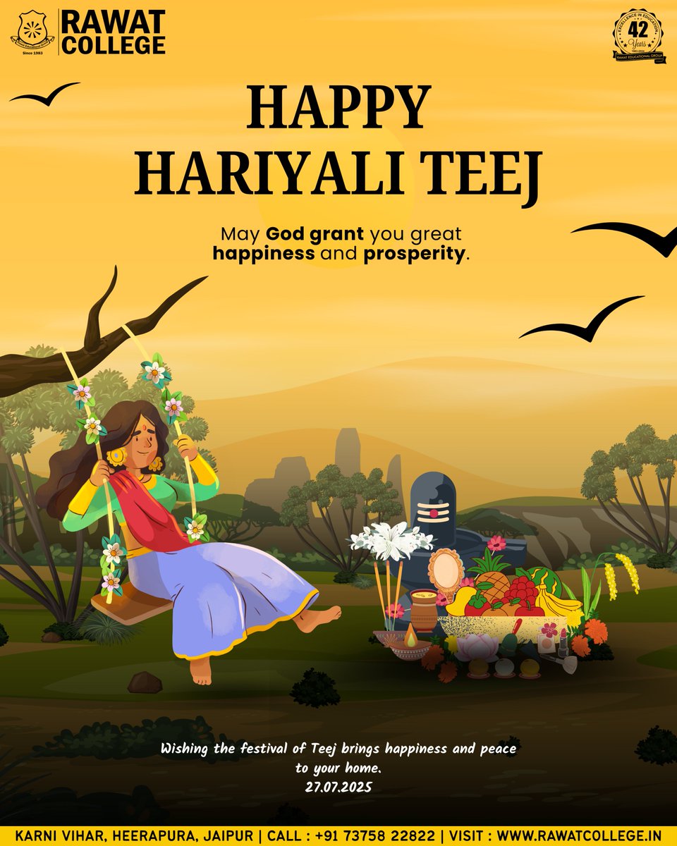 RawatCollege's tweet photo. Celebrating the joy of tradition with a touch of modern sparkle! 🌧️💚 
Hariyali Teej reminds us of the beauty of togetherness, the strength in womanhood, and the grace of rituals passed down generations.☔🌿
#HariyaliTeej2025 #RawatCollege #rawatgroupofcolleges https://t.co/Y8xpLlstAm