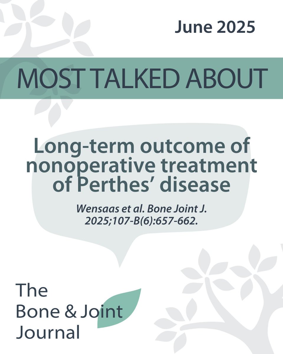 BoneJointJ's tweet image. What got you talking in June? 💬
In this paper, the authors look at the outcomes of nonoperative treatment of Perthes’ disease. Read it now!
#PerthesDisease #HipReplacement #Arthroplasty #BJJ
ow.ly/OPKy50WvixC