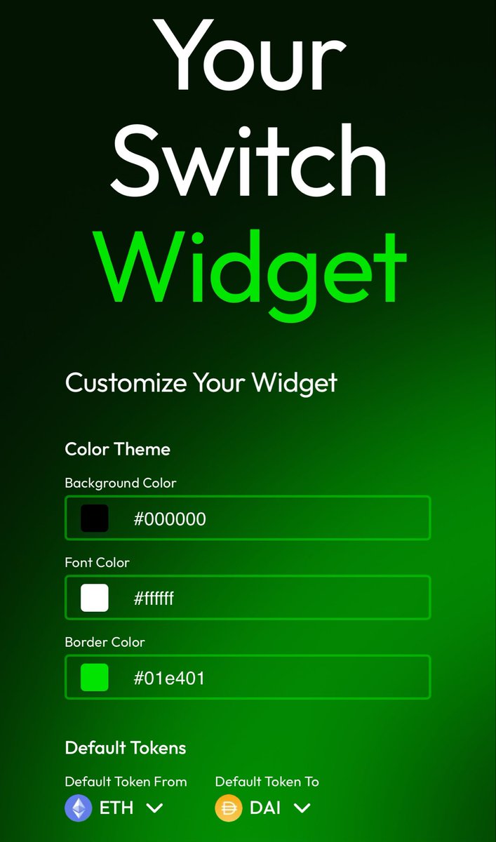 Create your own widget for buying and selling the tokens you love. You can even set the default tokens for your project and send people directly to your website where your widget is integrated. Helps cut down on scam contract addresses. Available on BASE and ETH currently!