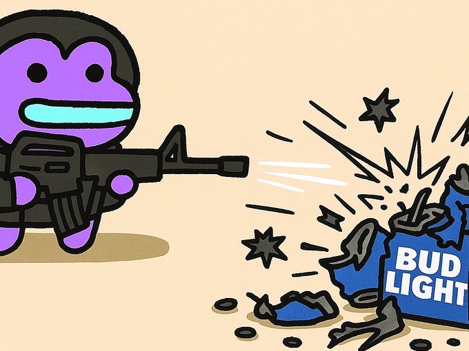 Purple Pepe shooting at a Bud Light can