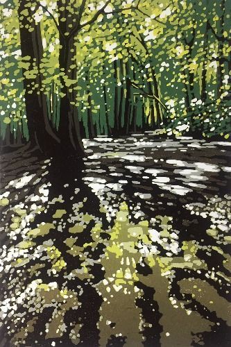 linocut by contemporary UK printmaker and artist Alexandra Buckle who is inspired by her local countryside #womensart #Summer #Sunday