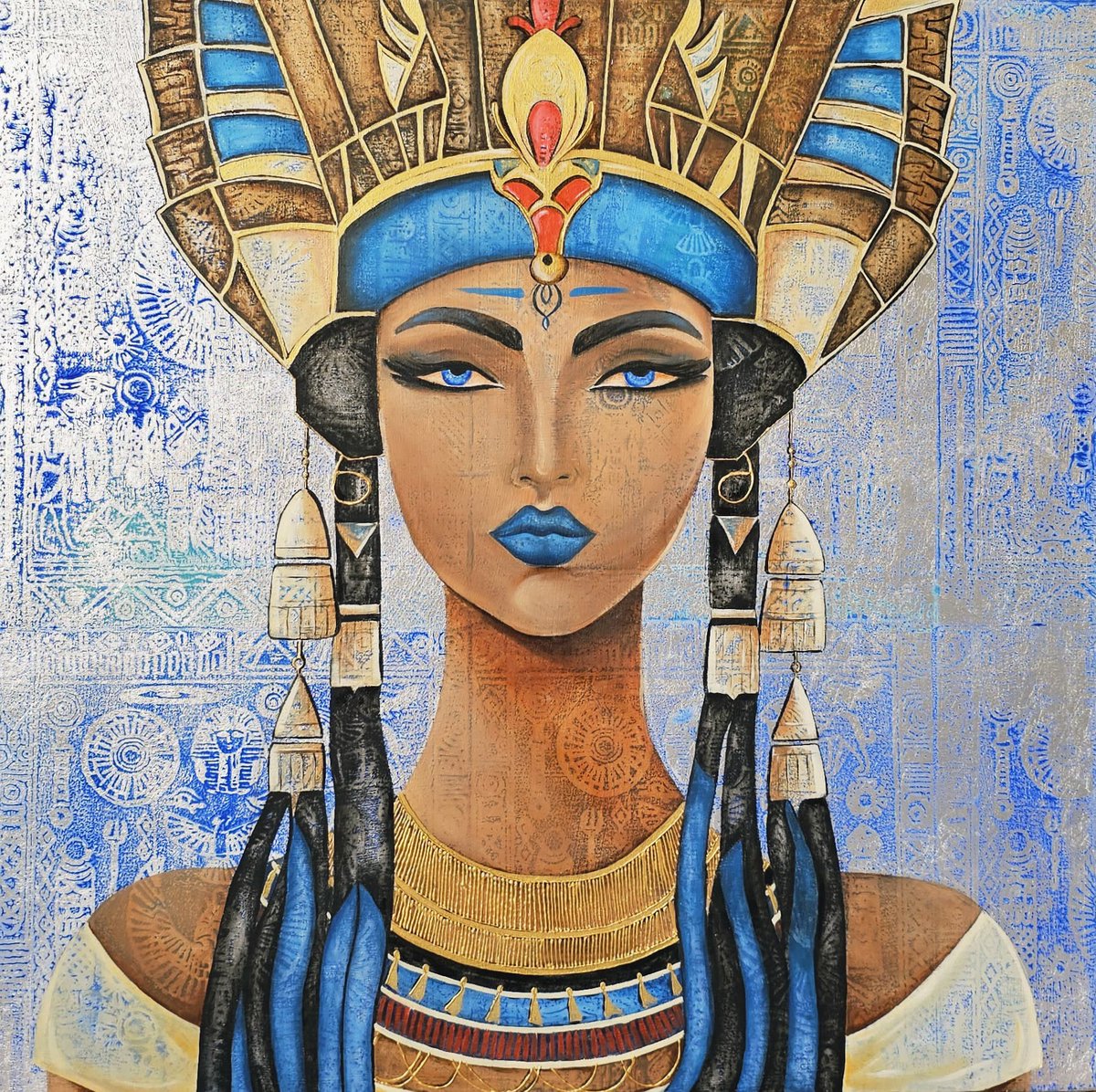 Gm my lovely fam 🌺 #AEW 
 New drop on <a href="/objktcom/">objkt</a> 
🌿 Isis 🌿
physical art (Oil color) 
10/10
9 tez 
I used silver leaf for the background.
70*70 cm