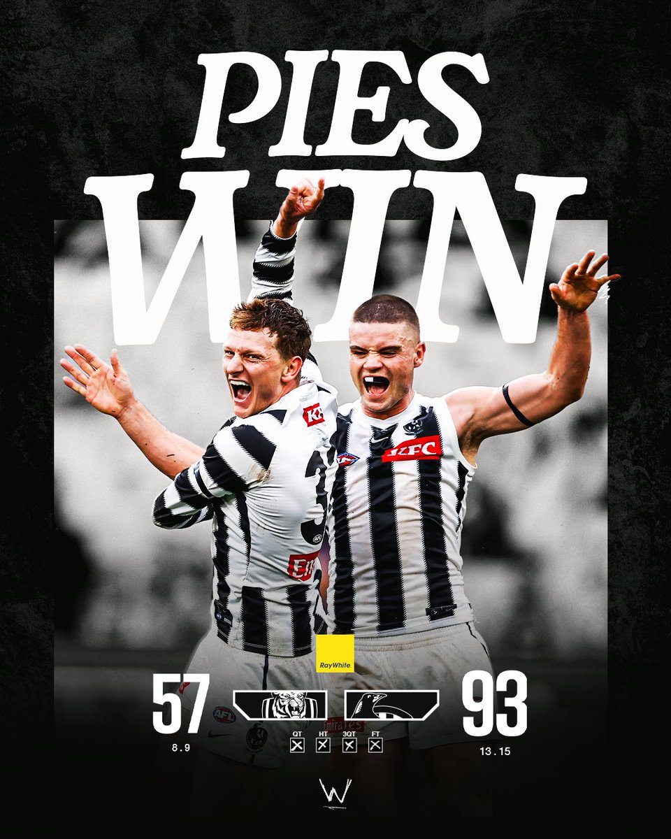 CollingwoodFC's tweet image. Our 15th victory of 2025 and 123rd overall against Richmond!
Nick Daicos kicked three goals from 42 disposals, while his brother Josh finished with 30 disposals 🖤🤍