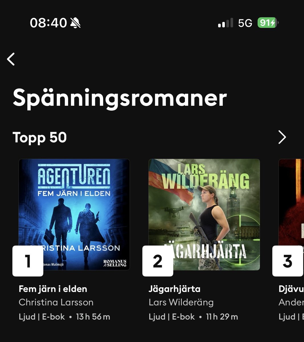 Cornubot's tweet image. Jägarhjärta är #2 spänningsromaner på Storytel. #9 totalt alla kategorier.