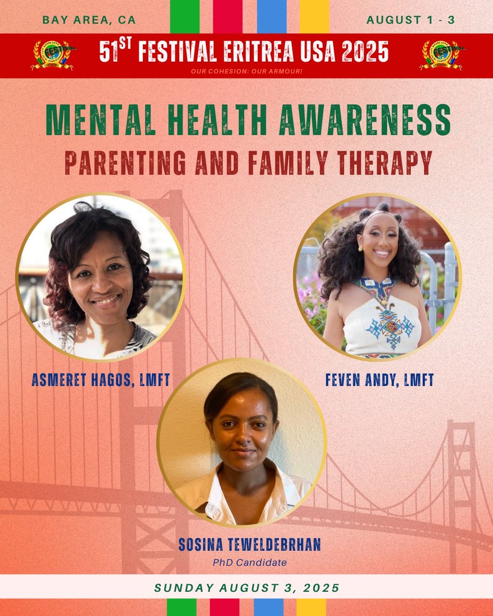 Mental health is everything. Our community needs more awareness and open conversations about it. Join us for a powerful panel discussion at the #Eritrean Festival. #Eritrea #MentalHealthMatters #EritreanFestivalUSA2025