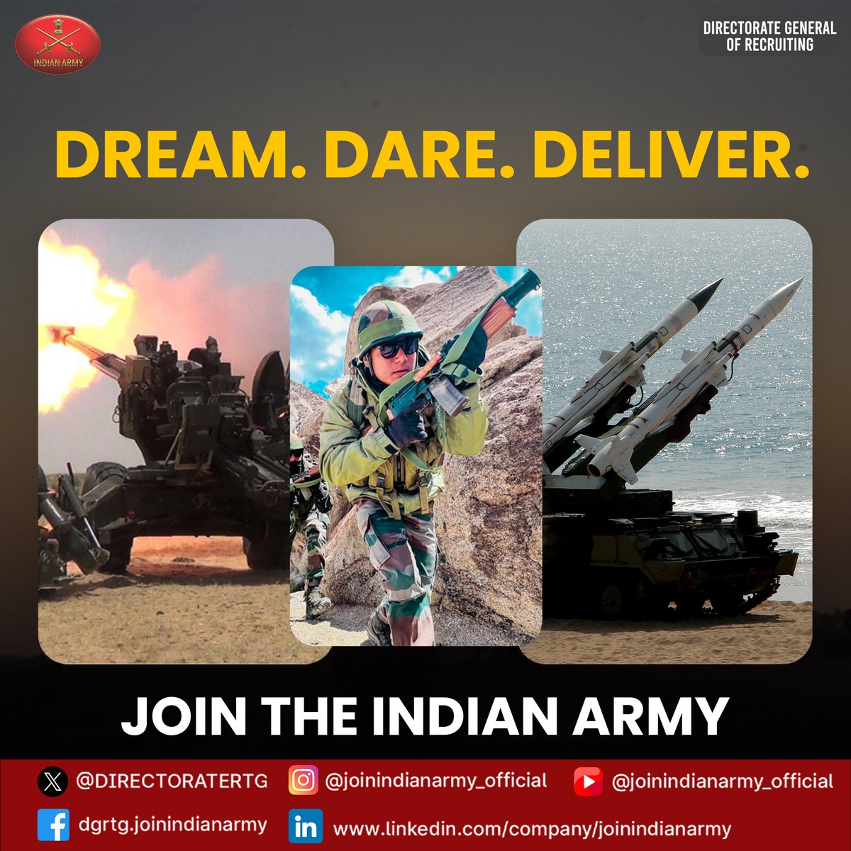 DIRECTORATERTG's tweet image. DREAM. DARE. DELIVER.
#JoinIndianArmy #IndianArmy