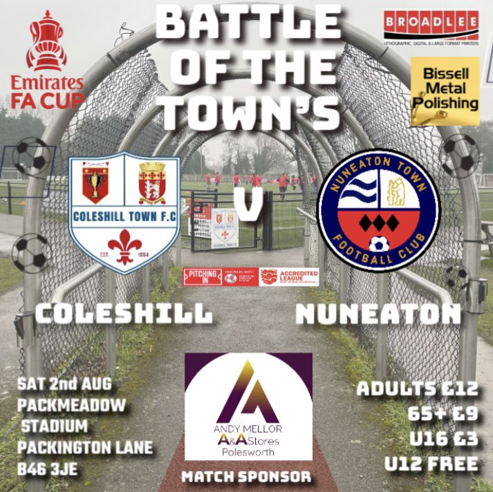 🚨⚽️ NEXT SATURDAY ⚽️🚨

We host Nuneaton’s 1st game in the <a href="/EmiratesFACup/">Emirates FA Cup</a> Coleshill’s 50th. This is going to be a good memorable game. Get your tickets online for fast track entry.
coleshilltownfc.com/online-tickets… #DirtyHarry <a href="/H4rryh4rris/">Harry Harris</a> <a href="/BrooksyTV/">Brooksy TV</a> <a href="/SameOldTown100/">SameOldTown</a>