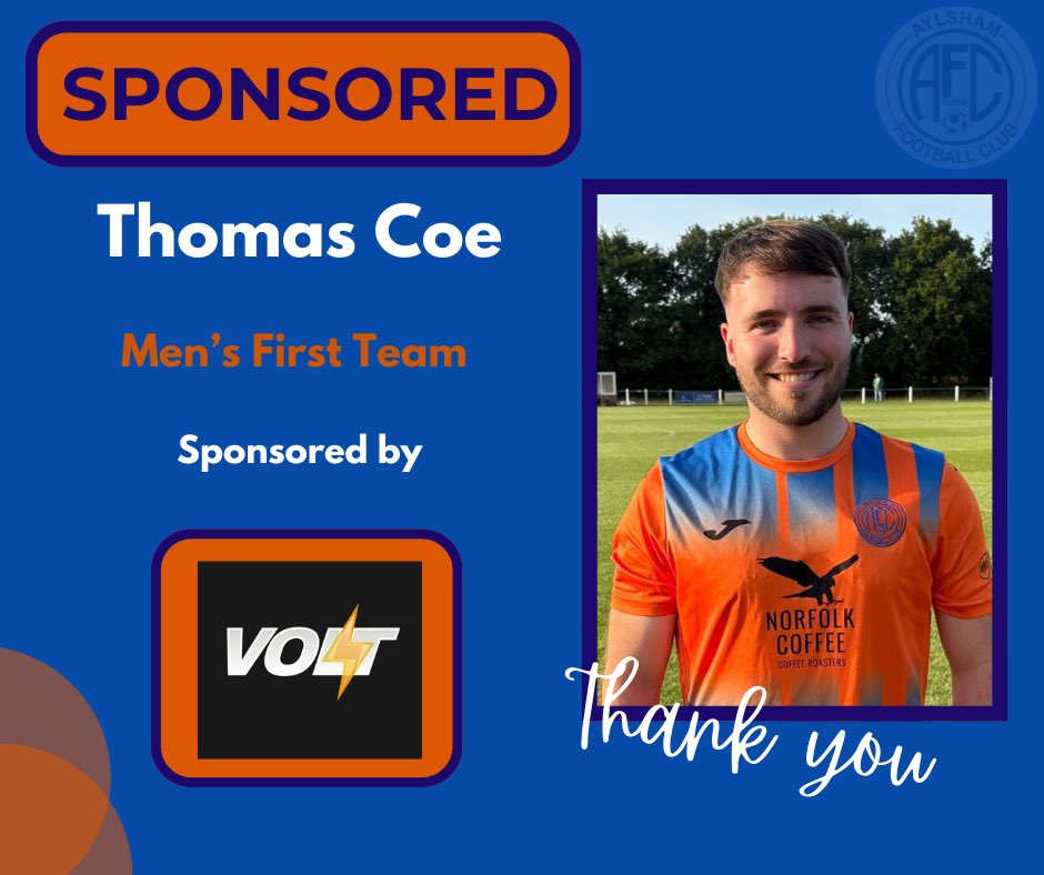 aylsham_fc's tweet image. 👀PLAYER SPONSOR 25/26
A massive ‘Thank You’ to @Voltnorfolk for their sponsorship of Thomas Coe this upcoming season.
Your sponsorship supports & benefits the player, so they can then concentrate on their individual performance and training.
#sponsorship #localbusiness