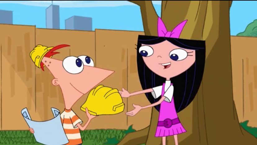 omalikaoo's tweet image. Phineas always holds a construction helmet/glasses for Isabella while she's away.
To everyone else he says "oh take it, there are some helmets left in the warehouse idk lol”