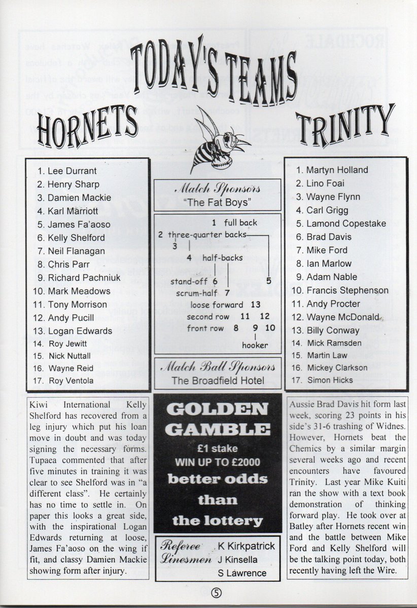 TrinityHeritage's tweet image. 📌 On This Day in History:
🗓️ 27th July 1996
🏉 Rochdale Hornets 24 Wakefield Trinity 28
🏆 League (T2)
👨👨👧👧 1,065 at Spotland
It was an uninspiring performance at Rochdale winning by four after the Hornets led 14-12 just before the break ⚜️🔴⚪️🔵⚜️