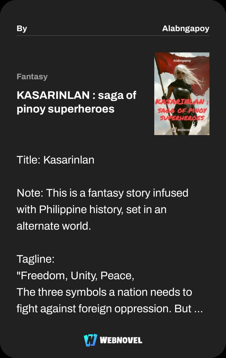 I'm reading KASARINLAN : saga of pinoy superheroes and highly recommend it! Join me in reading it! wbnv.in/a/24j9DKf