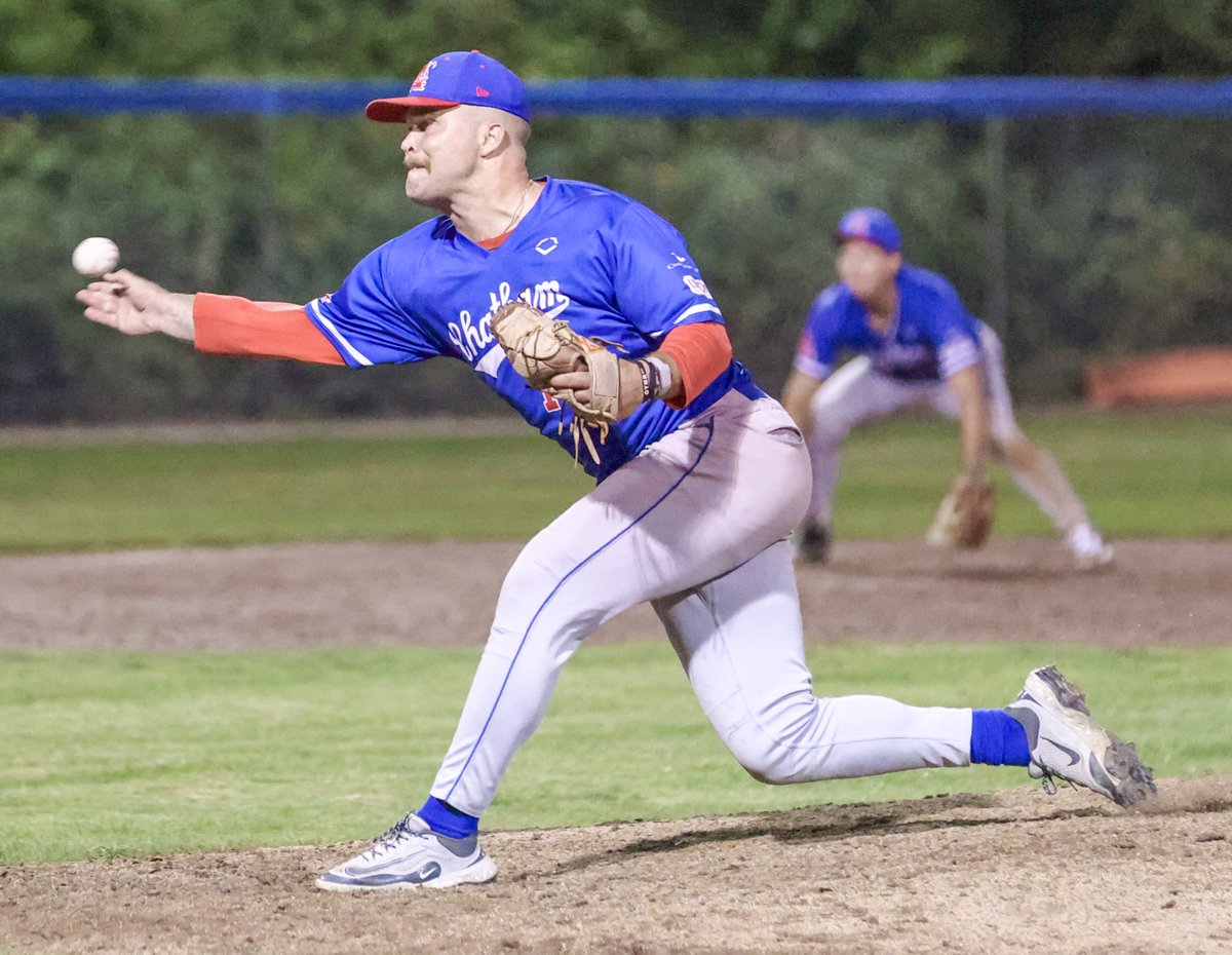“Whenever my name is called, I’m ready.” With his fiancée in the stands, Chatham RHP Caleb Freeman (<a href="/EKUBaseball/">EKU Baseball</a>) delivered a clutch one-out save to seal the Anglers’ 5-4 win over Hyannis Saturday.

📰: bit.ly/hya-recap 
✏️: <a href="/cooper_andrews/">Cooper Andrews</a>