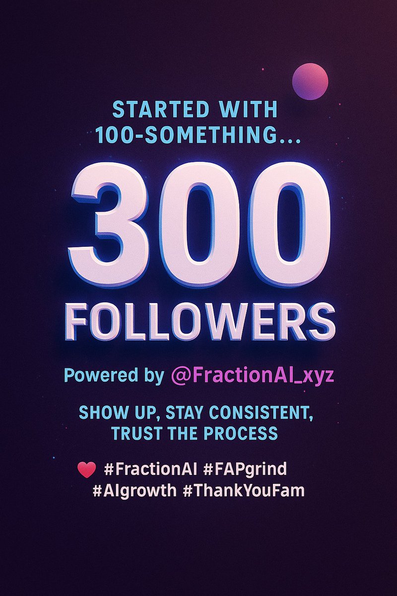 artikale1421's tweet image. Started with just 100 something followers…
Today I hit 300!
And all I did was FAP consistently and ride the wave with @FractionAI_xyz .
It’s crazy what happens when you show up, stay consistent, and trust the process.
This isn’t just AI, it’s evolution, it's community, it’s…