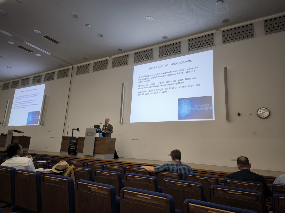 IAWE26_Giessen's tweet photo. The first plenary of day 3 at IAWE26 by Raymond Hickey on Second Language English: Contact, Core and Communities 🥳 https://t.co/CTj46VTB6h