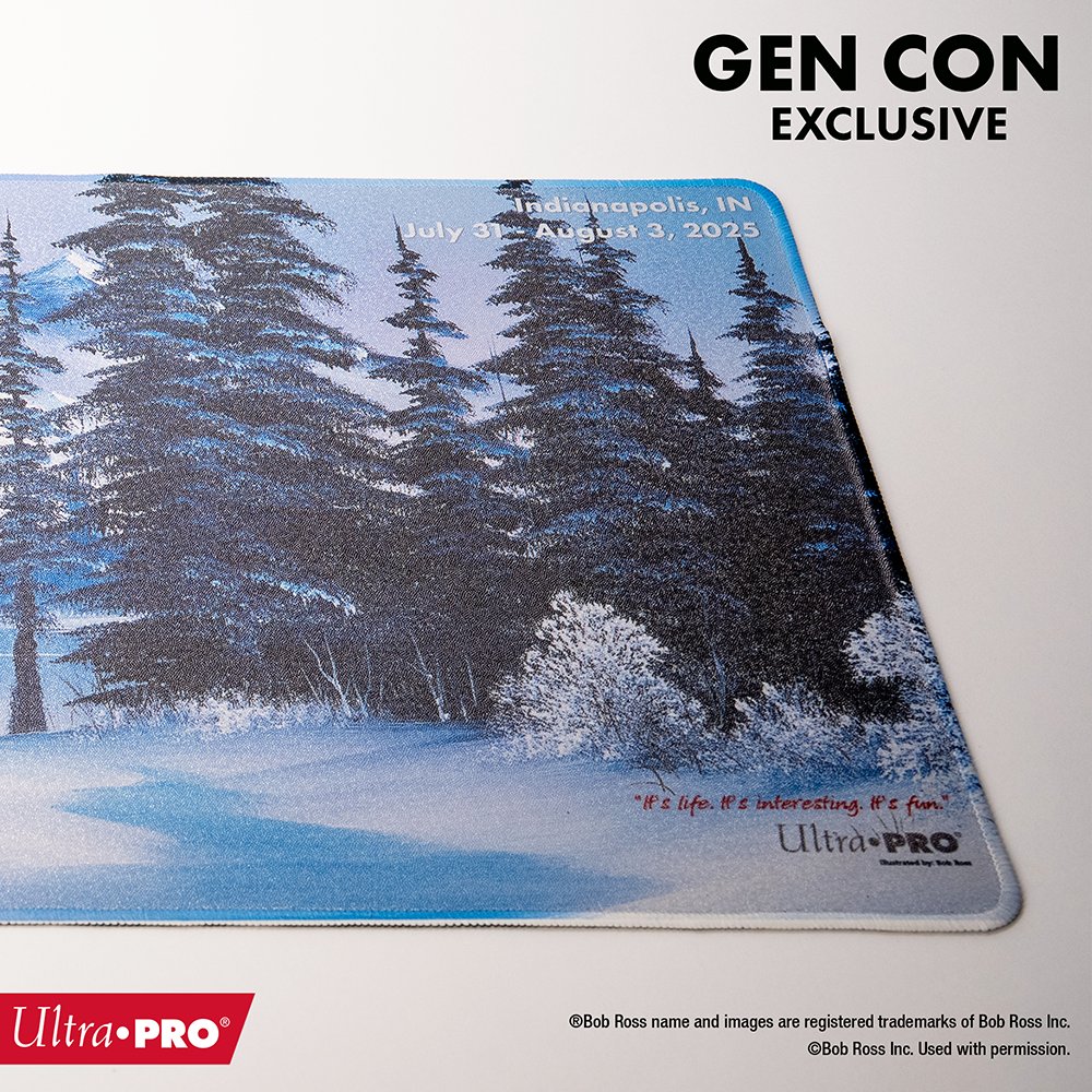 UltraProIntl's tweet image. Let’s get those creative vibes flowing! 🎨🖌️

Our Gen Con exclusive playmat brings Bob Ross energy to your game—perfect for painting your path to victory.

Find us at Booth #2401 and grab yours before they disappear like a brushstroke in the wind!

#GenCon2025 #BobRoss…