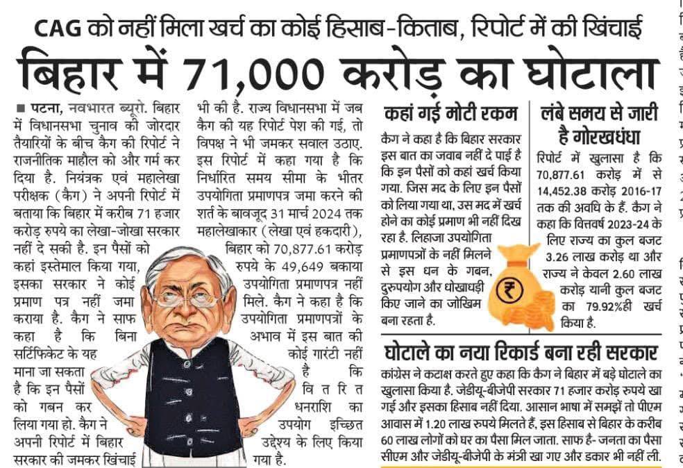 ModiLeDubega's tweet image. जनता: बिहार में 71000 करोड़ का घोटाला हुआ है
गोदी पत्तलकार: मौन मौन मौन..............