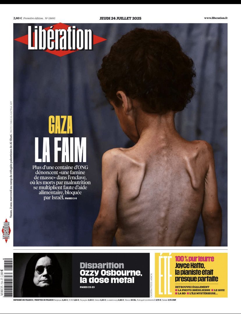 La fam. 

Portada de Libération, com sempre donant exemple. 

Pocs dubtes li queden a la gent decent i al periodisme decent sobre el genocidi de Gaza.
