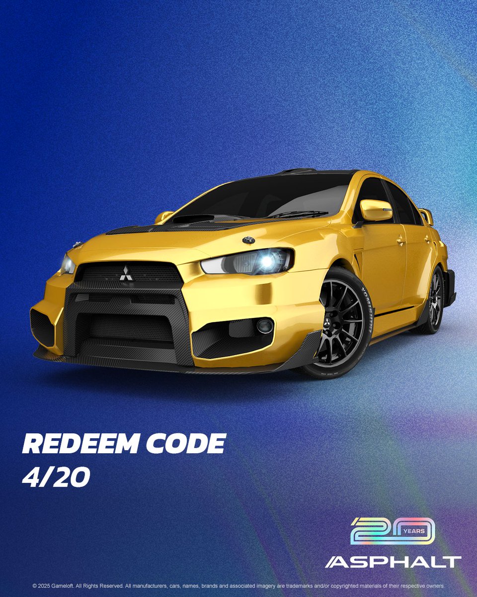 asphalt's tweet image. A new day, a new code!
Remember, if you missed any you can still claim them from the web!
Code: 4zbuage8
#20YearsofAsphalt