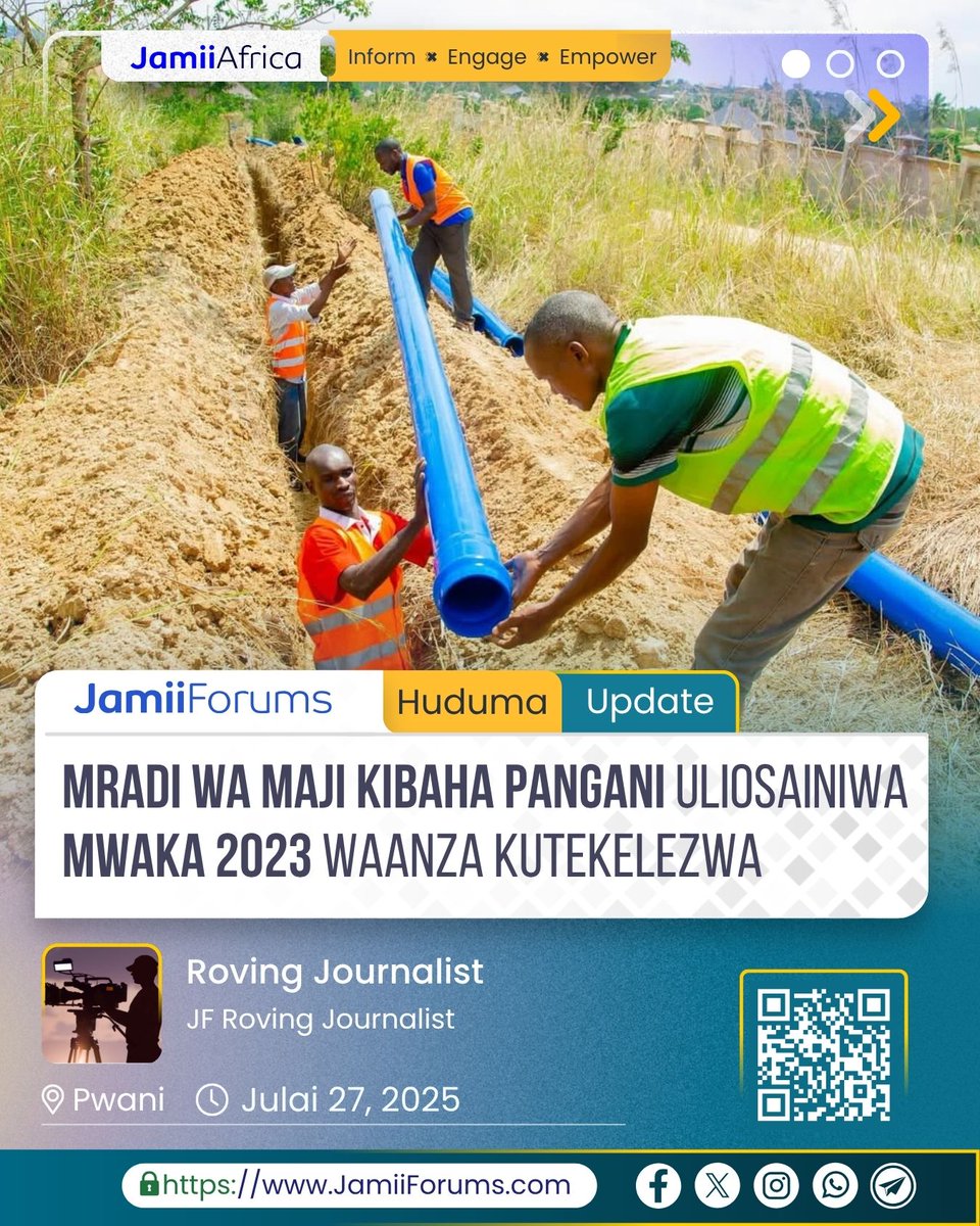 JamiiForums's tweet image. PWANI: Mamlaka ya Majisafi na Usafi wa Mazingira Dar es Salaam (DAWASA) imetoa taarifa kuwa imeanza kufikisha miundombinu ya ujenzi katika Mradi wa Maji Pangani – Kibaha kwa kuweka mabomba ya kusafirisha maji ya ukubwa wa inchi 6 yatakayolazwa kwa Mita 1,100, ikiwa ni utekelezaji…