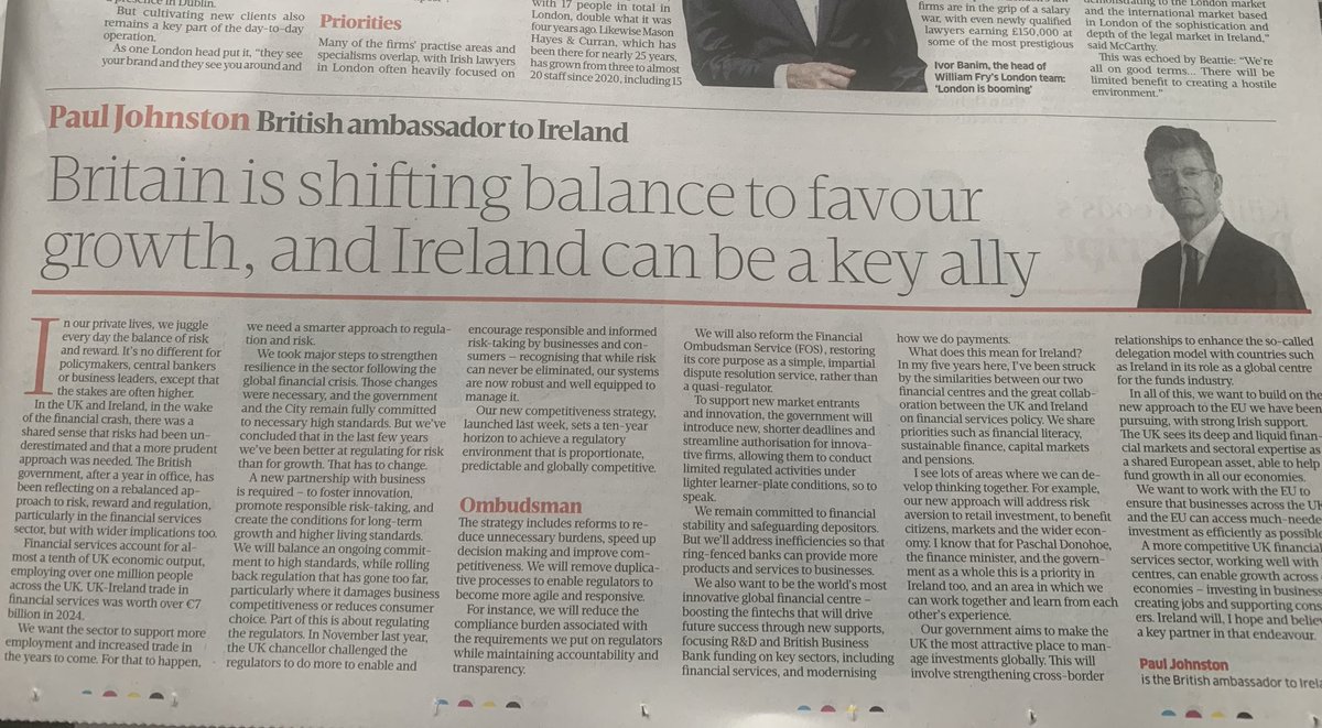 PJohnstonFCDO's tweet image. Britain’s rebalancing act from restrictive regulation towards reasonable risk-taking. My oped in today’s @businessposthq @biztradegovuk @hmtreasury