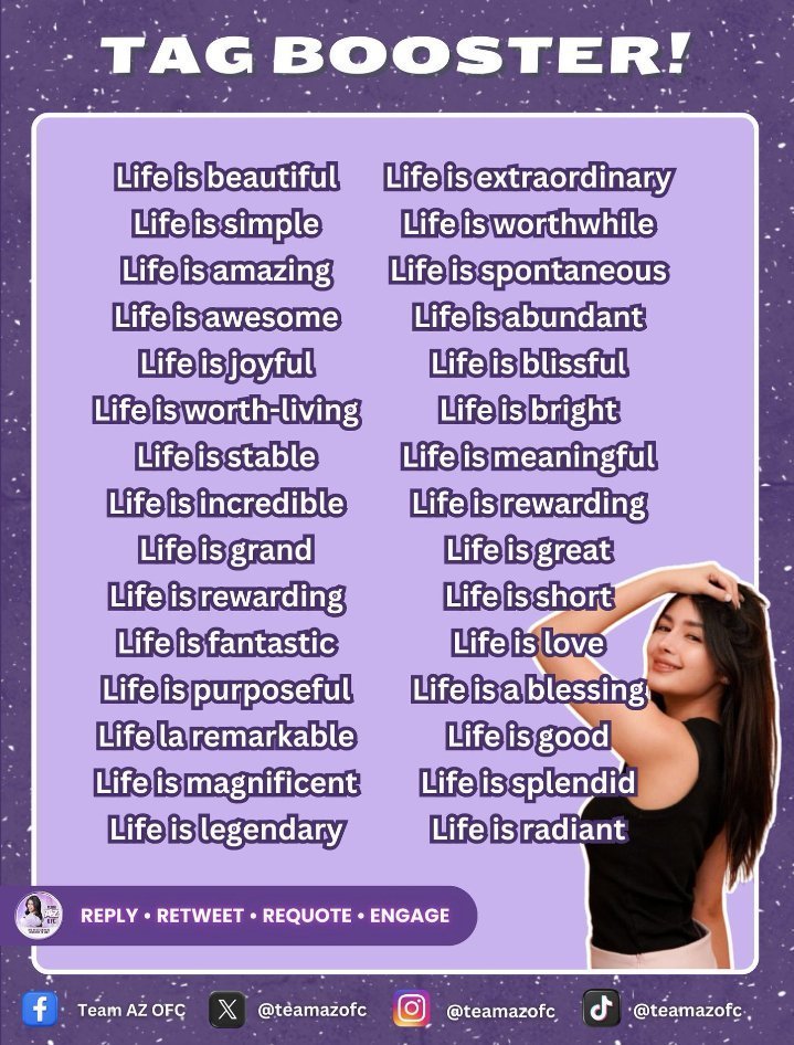 ⚡︎ 𝐭𝐚𝐠 𝐛𝐨𝐨𝐬𝐭𝐞𝐫 number eleven !

Goal: five hundred replies

Reply  •  Retweet  •  Requote

AZRIELdy TO RAMBOL
AZRIELdy TO RAMBOL
#AzMartinez | AZ Martinez
