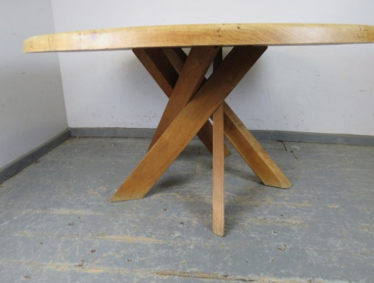 A designer Pierre Chapo SFAX T21 circular dining table in oak. Diameter 140cm Height ….www.bentleysfineartauctioneers.co.uk #Pierre-Chapo #Table #Designer