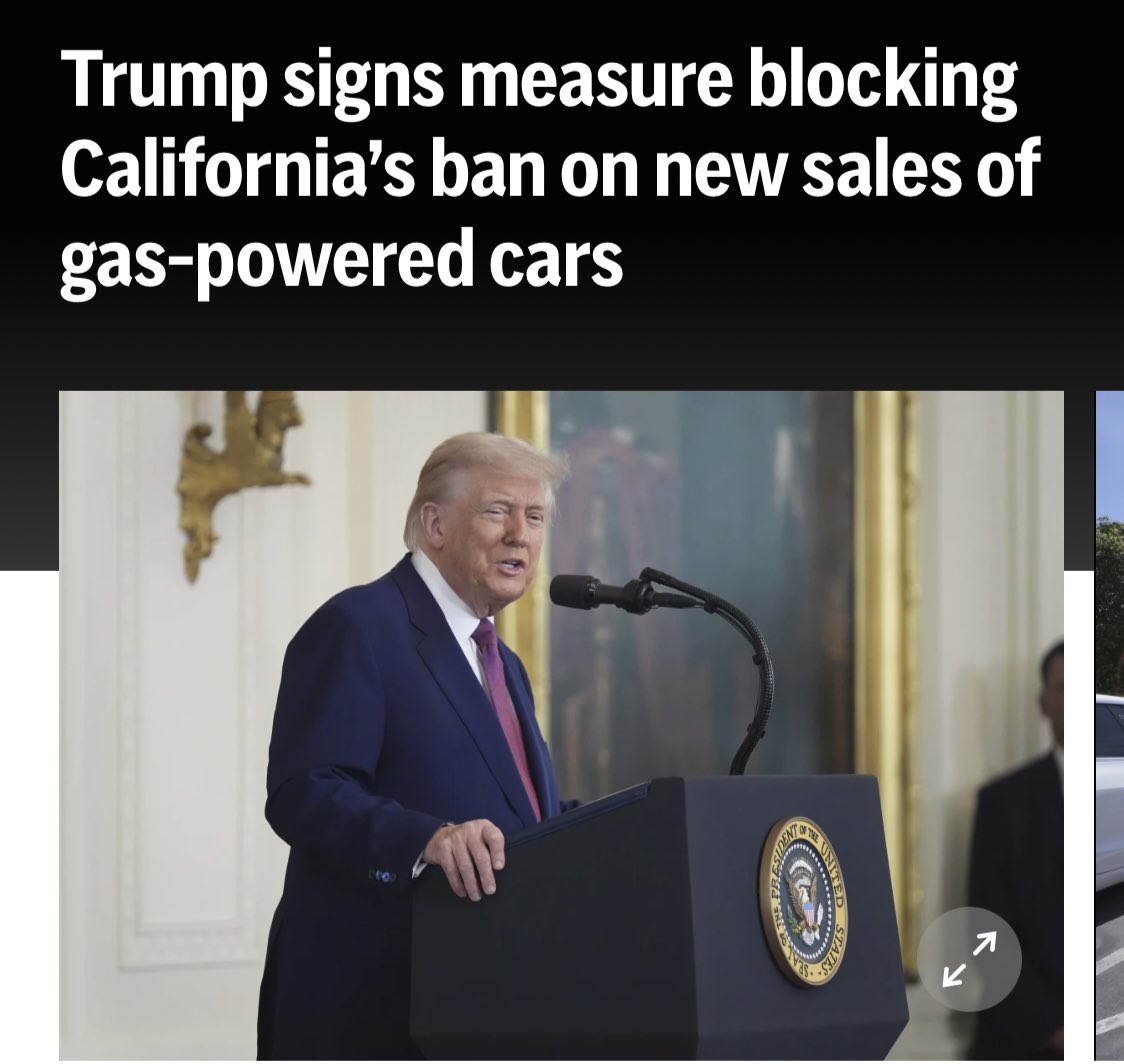 President Trump signed a resolution on Thursday that blocks California’s ban of sales of new gas powered cars by 2035. The three resolutions Trump signed will block California’s rule phasing out gas powered cars and end the sale of new ones by 2035. They will also kill rules that