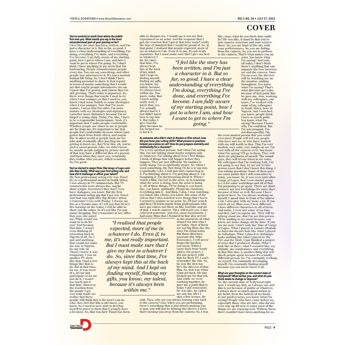 He didn’t plan to become an actor — but the camera had other plans.

From Big Brother Africa to Gangs of Lagos, @tayofaniran’s journey is anything but ordinary. How a model in South Africa became one of Nollywood’s rising stars.

📖 Read his story: thewilldowntown.com/tayo-faniran-u…