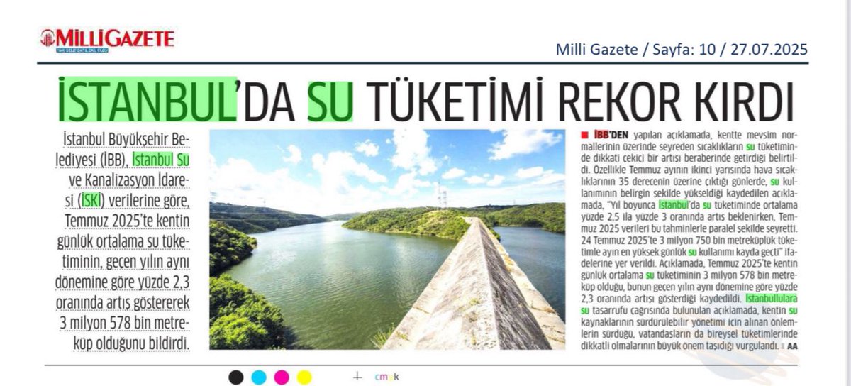 İstanbul’da su tüketim rekorları kırmaya devam ediyoruz. Baraj doluluk oranlarımız % 55’in altına geriledi. İSKİ halkımıza kesintisiz su temini için tüm önlemleri almakla birlikte vatandaşlarımızın desteği çok önemli. Rahat bir yaz dönemi geçirmek için lütfen bireysel su