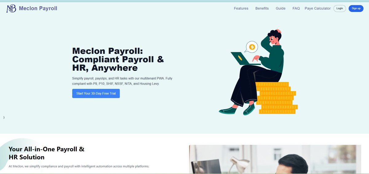 iwork_freelance's tweet photo. @Kibet_bull Meclon Payroll – Smart Payroll &amp; HR, Anywhere in Kenya!

Simplify your payroll with Meclon — a powerful, all-in-one system fully compliant with Kenyan tax laws.

https://t.co/jjTSNbx35O https://t.co/fsCwaNAOUv