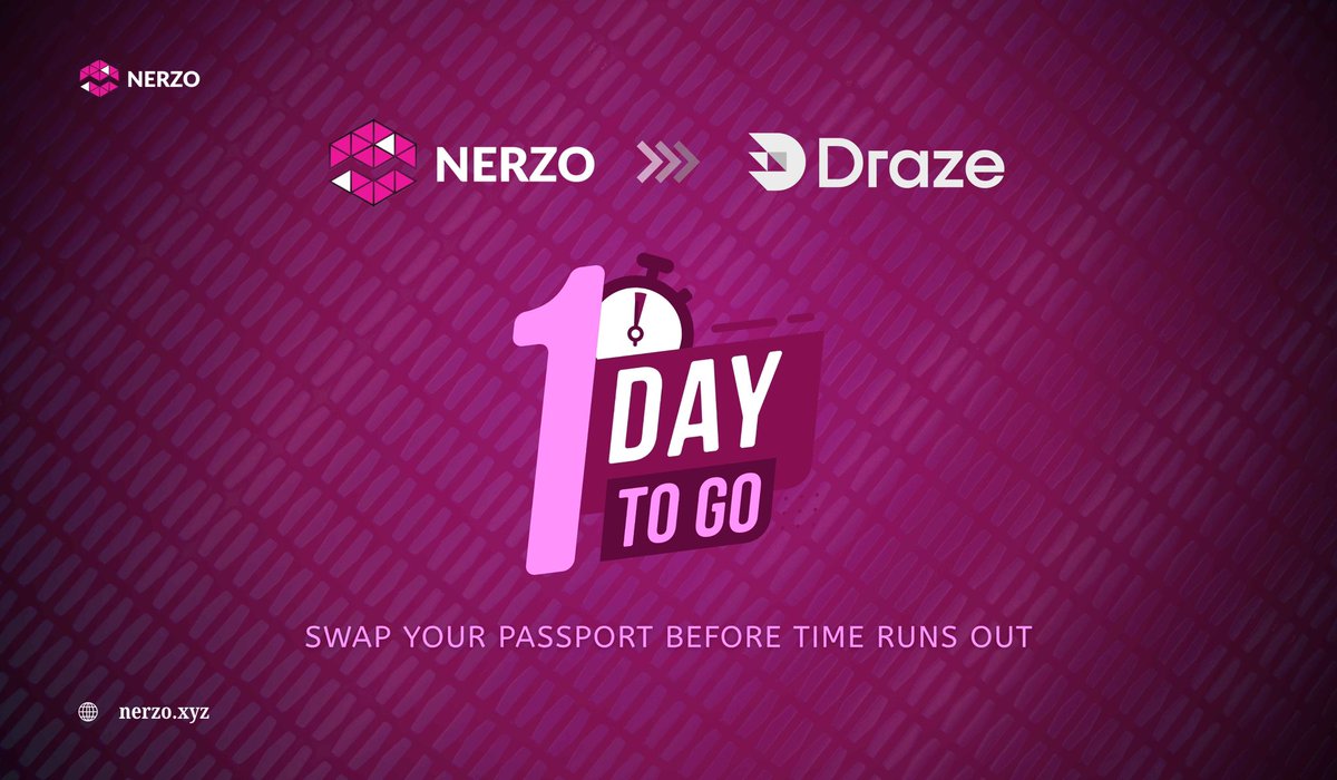 _nerzo_'s tweet image. Nerzo ➜ Draze
Just 1 Day Left! ⏳
Swap your Nerzo Passport before 28 July, 11:59 PM UTC to unlock advanced features on Draze.
🔁 Swap Now: nerzo.xyz/swap
