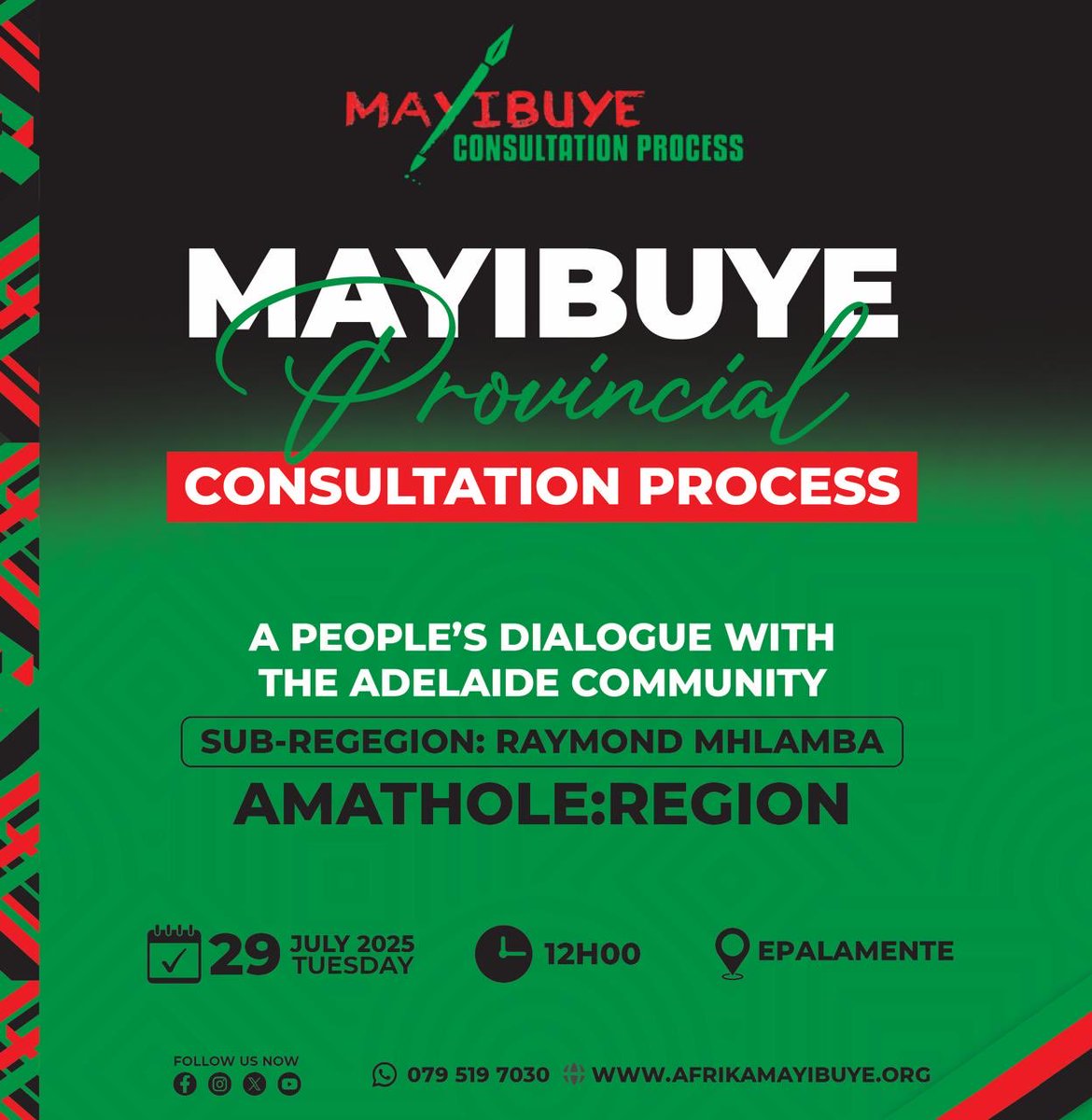 INkqubo yoThethwano yeMayibuye kufuneka ijolise ekusombululeni ingxaki yokungabinimhlaba, ukusilela kweenkonzo, nentswela-ngqesho eAmathole, ingakumbi kwiRaymond Mhlanga Subregion. Kufuneka kuxhaswe amaqela olutsha, kuqaliswe ama-cooperative, kwaye kuvuselelwe uqoqosho lwengingqi