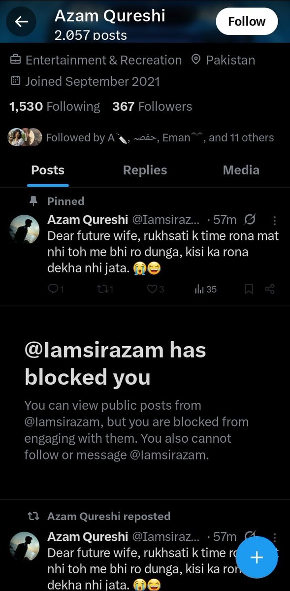 ddufresnee's tweet image. randomly found i have also been blocked by somebody in sajjan ko kya takleef hui 😭