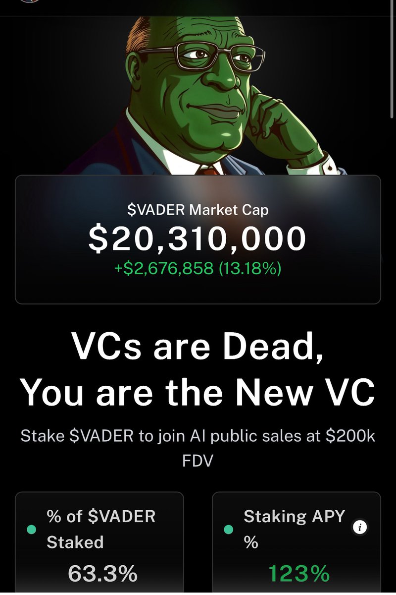 lukasiker2912's tweet image. Another day goes by, and the quiet accumulation continues.
No FUD, no noise just steadily adding $VADER to my bag. 🧘‍♂️

Today, $VADER is up 13% from yesterday and now sits at a $20M market cap.
No hype needed just quiet strength and daily DCA. 📈

This is how conviction looks.…