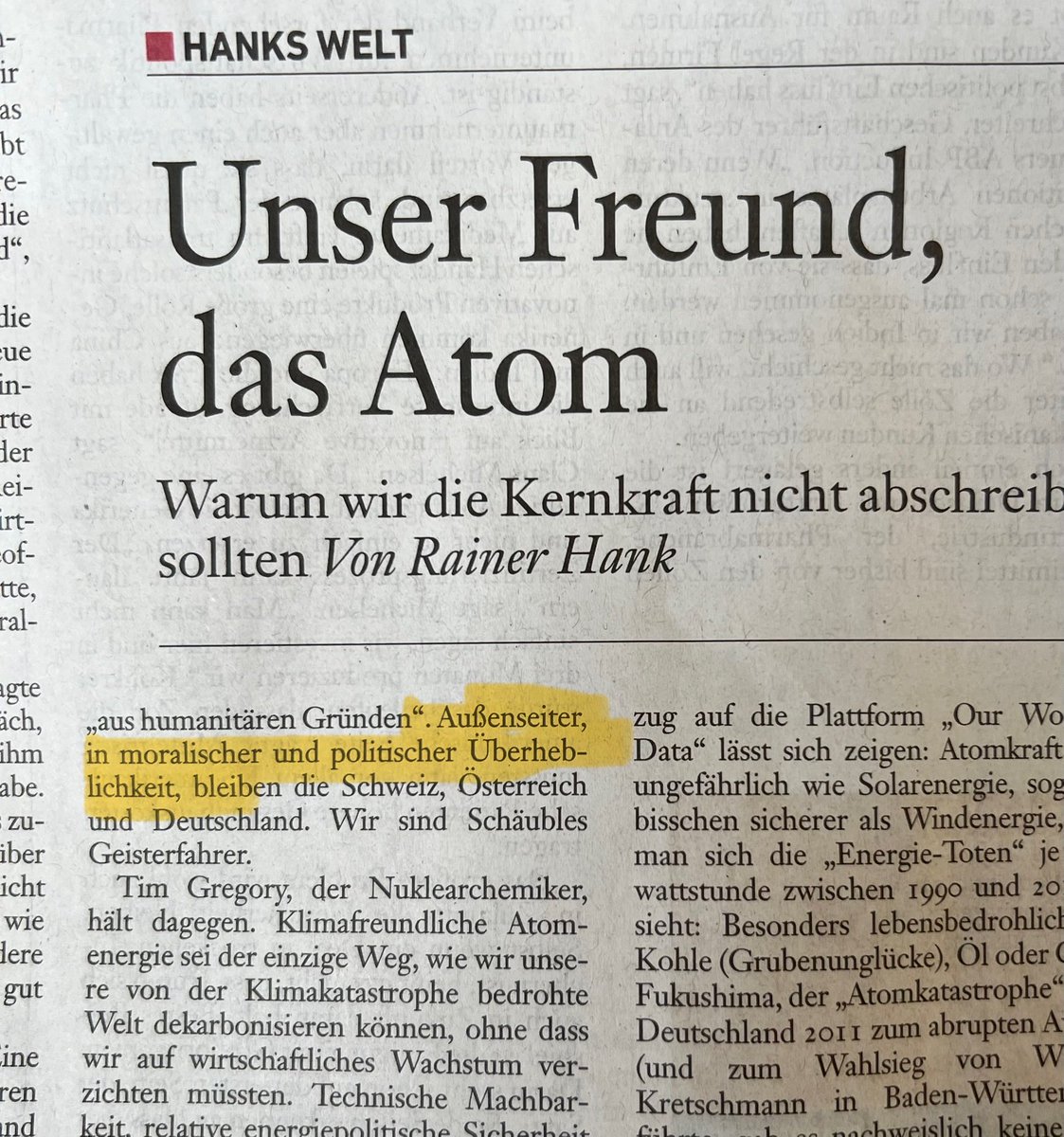 MartinMay678's tweet image. Die deutsche Denkfaulheit in Sachen Kernenergie hat uns zu energiepolitischen Geisterfahrern gemacht.
Den kulturellen Hintergrund benennt @hankrainer heute in der @FAZ_Wirtschaft nüchtern: moralische und politische Überheblichkeit.