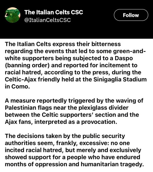 ProudScot76's tweet image. The Italian authorities handing out banning orders to a number of @CelticFC fans and the Press condemned them for their anti-social behavior and racial hatred towards their (Jewish) opponents..
Of course the scum as ever play the victim card
#ShowRacismTheRedCard 🟥
