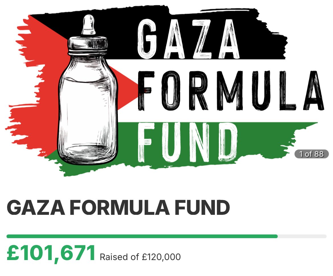 mayswiftiee's tweet image. The goal for the Gaza Formula Fund started at Β£30k I think, and it has now been raised to Β£120k bc of the donations theyβve been receiving
chuffed.org/project/138719β¦