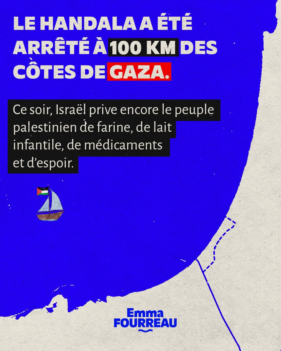 Global Sumud Flotilla (@globalsumudf) on Twitter photo 100km from Gaza, the Israeli army captured the Handala, depriving the Palestinian people of the humanitarian aid on board.
Freedom for the Handala crew, freedom for Palestine: call out @emmanuelmacron <a href="/jnbarrot/">Jean-Noël Barrot</a>! 100km from Gaza, the Israeli army captured the Handala, depriving the Palestinian people of the humanitarian aid on board.
Freedom for the Handala crew, freedom for Palestine: call out @emmanuelmacron <a href="/jnbarrot/">Jean-Noël Barrot</a>!
