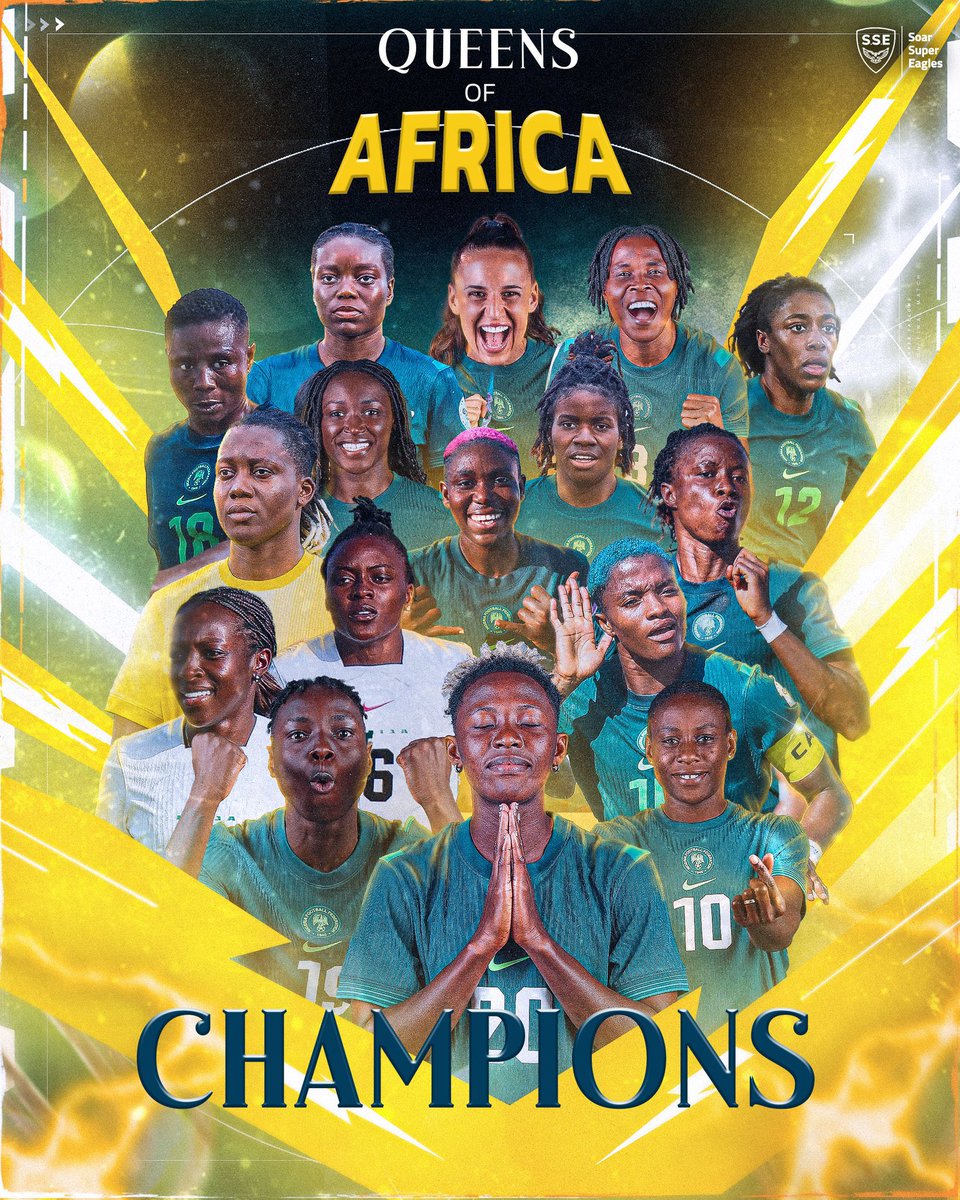 FortunateAyoade's tweet image. CONGRATULATIONS TO THE SUPER FALCONS ON WAFCON VICTORY
The Super Falcons spectacular performance yesternite in Rabat, coming from behind to beat a spirited Moroccan side playing in front of a passionate home crowd, exemplifies the determination that defines the Nigerian spirit.