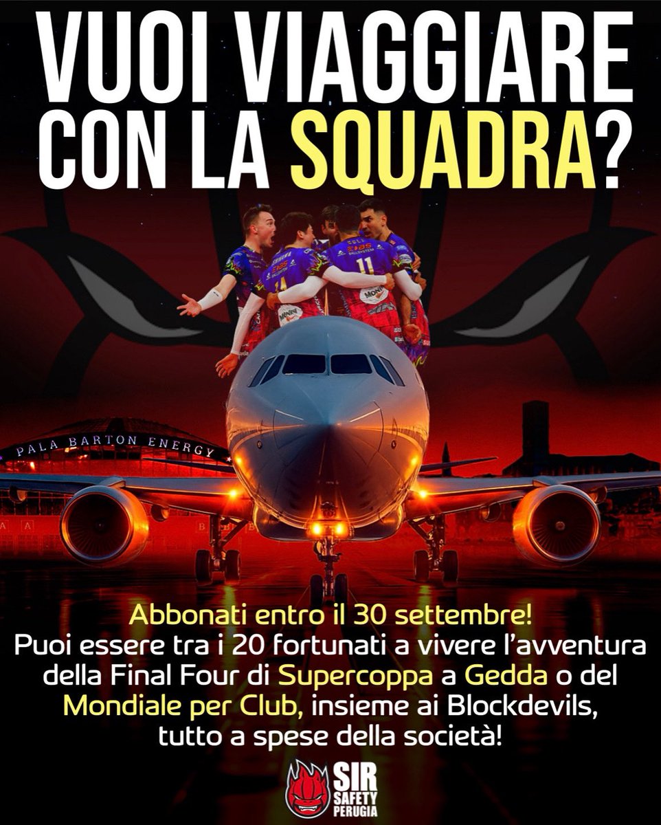 SIRVolleyPG's tweet image. 🪪 x ✈️ Abbonati entro il 30 settembre… e vieni a Gedda con noi!👉 vivaticket.com/it/venue/palab…
I giocatori estrarranno 10 abbonati che viaggeranno a spese della societá e vivranno l’avventura della F4 di Supercoppa a Gedda! Altri 10 saranno estratti per il Mondiale per Club!