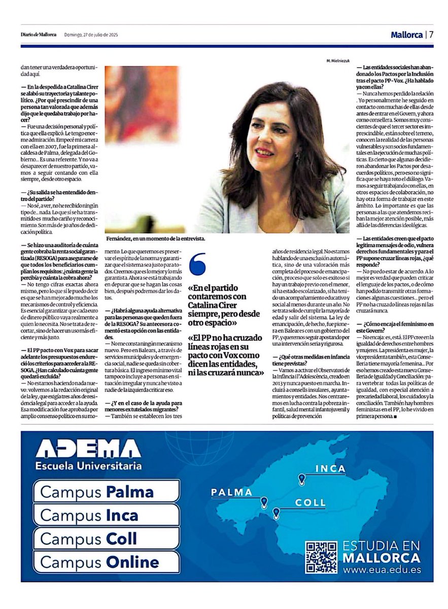 Marga Durán (@marga_duran) on Twitter photo Avui la Consellera de <a href="/GOIB_Social/">Conselleria de Famílies, Benestar i Dependència</a> respon a <a href="/diariomallorca/">Diario de Mallorca</a> de manera transparent a totes les qüestions que interessen als ciutadans 👇
<a href="/Sanfh/">Sandra Fernández Herranz</a>: «El <a href="/ppbalears/">PP Balears</a> es consciente de que necesitamos inmigración, pero que sea legal»
#CentratsEnElQueImporta Avui la Consellera de <a href="/GOIB_Social/">Conselleria de Famílies, Benestar i Dependència</a> respon a <a href="/diariomallorca/">Diario de Mallorca</a> de manera transparent a totes les qüestions que interessen als ciutadans 👇
<a href="/Sanfh/">Sandra Fernández Herranz</a>: «El <a href="/ppbalears/">PP Balears</a> es consciente de que necesitamos inmigración, pero que sea legal»
#CentratsEnElQueImporta