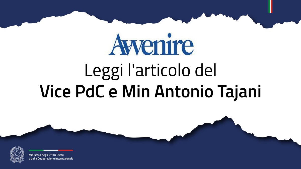 ItalyMFA's tweet image. «Dolore in prima persona per Gaza. La Palestina va costruita, no agli slogan.»
Leggi l’intervista del Min. @Antonio_Tajani su @Avvenire_Nei ⤵️
esteri.it/it/sala_stampa…